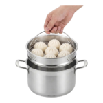 Stor si i rustfrit stål til dampning og afdrypning i gryde til grøntsager, boller og dumplings