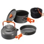 Camping kogegrejssæt i anodiseret aluminium med gryde, stegepande, 800 ml kedel og transportpose til 2-3 personer