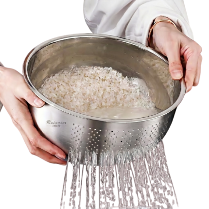 Colander in Stainless Steel with Quick Drainage for Rinsing Pasta, Rice, Fruit and Vegetables