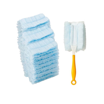 Disposable Dust Cloths in Blue and Yellow with Handle for Quick and Hygienic Cleaning of Surfaces in the Home