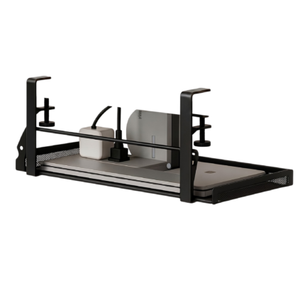 Cable Management Tray for Desk Mounting Under Table with Clips and Organised Cable Storage