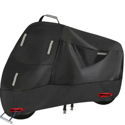 Motorcykelovertræk med reflekterende detaljer og heltdækkende design til beskyttelse af motorcykel og scooter