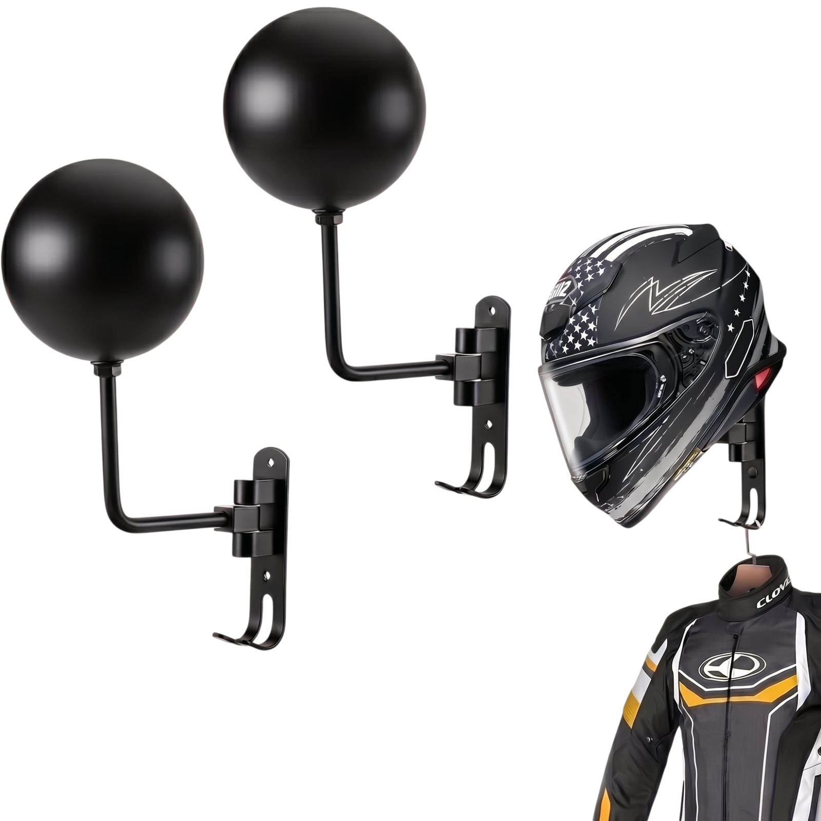 33493_enhanced_background Motorcycle Helmet Holder for Wall with Hook and 180° Rotation