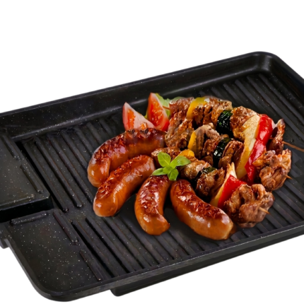 Grill Pan with Non-Stick Coating for Smoke-Free Grilling with Ridges for Meat, Sausages and Vegetables