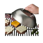 Ostelåg i rustfrit stål til jævn ostesmeltning og burgerdampning med håndtag