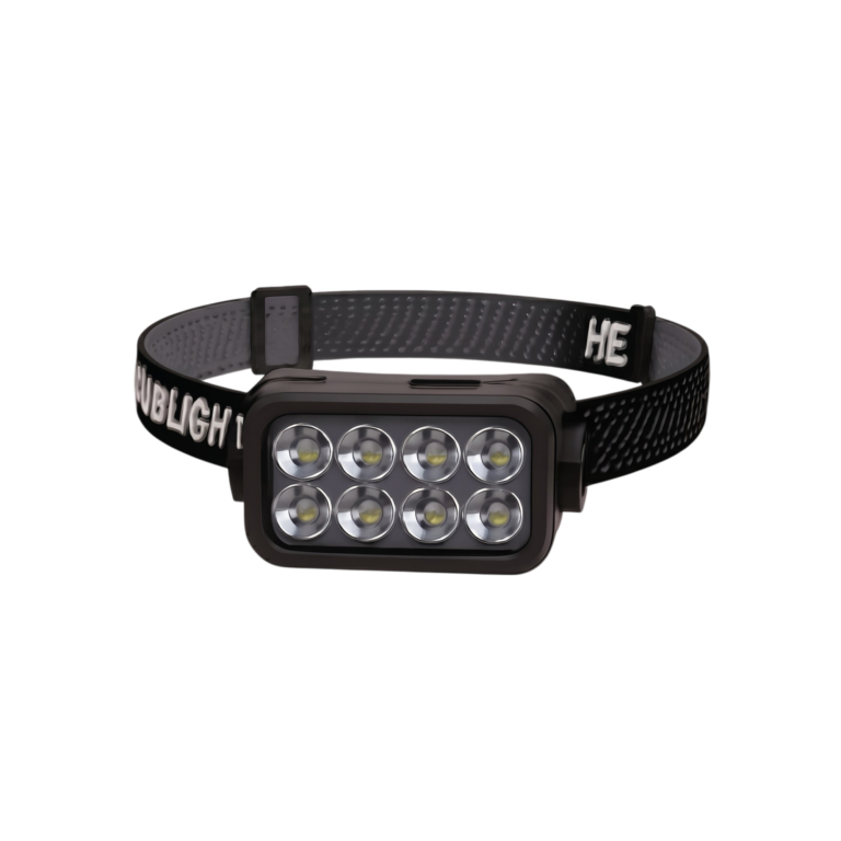 Pandelampe med 8 LED-lys i sort med genopladelig funktion og justerbart pandebånd