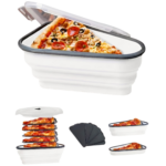 Pladsbesparende pizza opbevaringsbeholder, hvid, sammenklappelig med låg og bakker til organiseret opbevaring