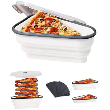 Pladsbesparende pizza opbevaringsbeholder, hvid, sammenklappelig med låg og bakker til organiseret opbevaring