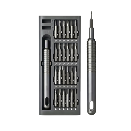 Precision Screwdriver Set Grey/Black with 24 Bits and Ergonomic Handle for Fine Mechanics