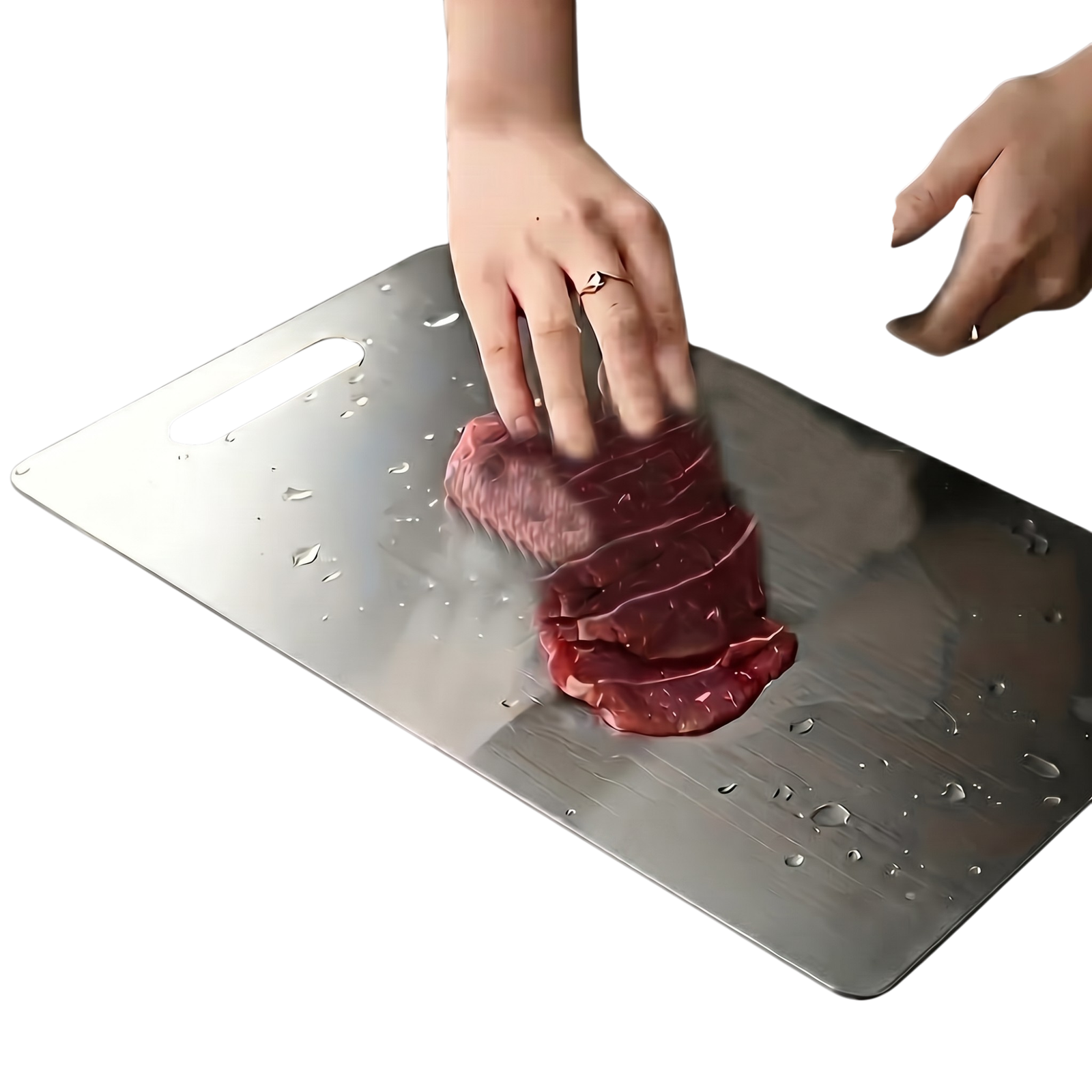 34114_enhanced_background Skærebræt i rustfrit stål med håndtag og dobbelt sidet design til nem rengøring i køkkenet - Billede 1