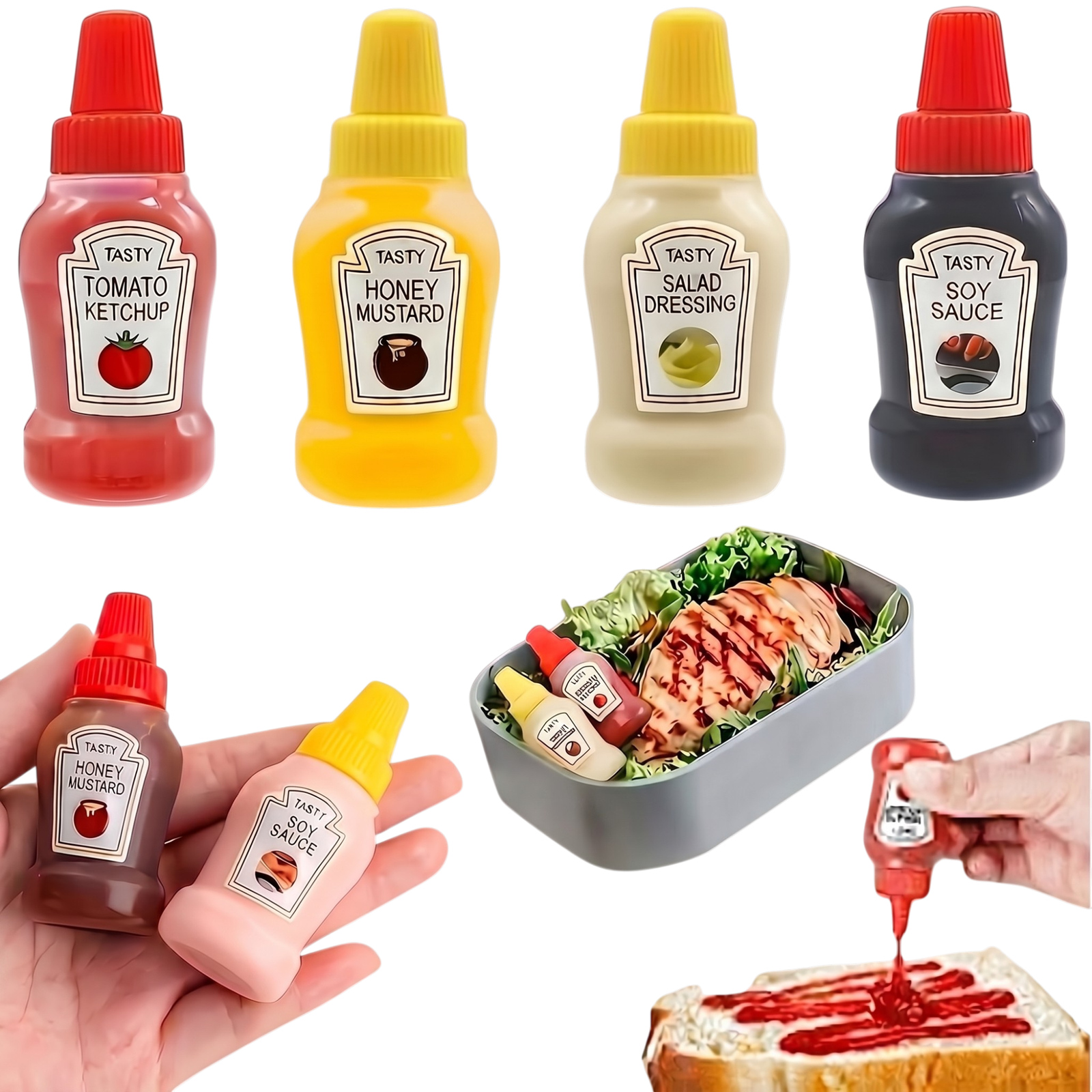 34515_enhanced_background Små klemflasker til dressing - lækagesikre og genanvendelige flasker til madpakken, 4 stk. - Billede 1