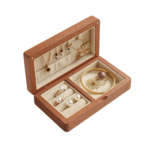 Jewellery Box in Wood Light Brown & Dark Brown with Multiple Compartments and Soft Lining for Organised Storage - Image 2