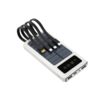 Solcelle powerbank med 20000 mAh, 4 kabler og LED-display til opladning af flere enheder