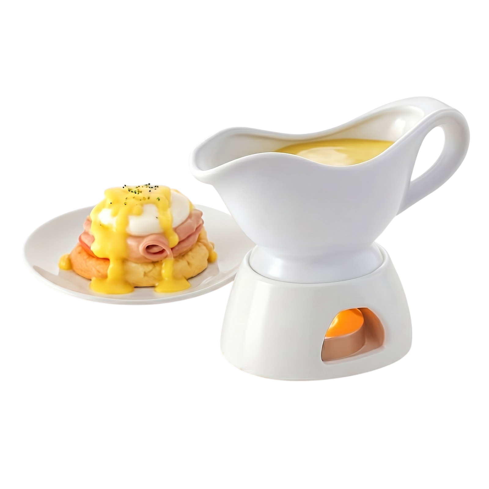 34597_enhanced_background Gravy Bowl in Porcelain for Warm Serving at the Table with Warmer and Elegant White Look - Image 1