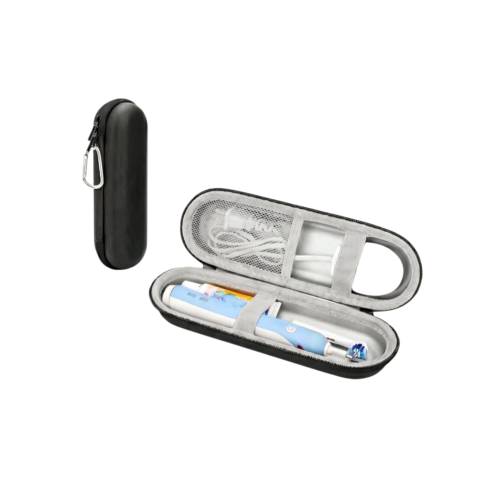 34786_enhanced_background Toothbrush Case Black-Grey with Hard Exterior, Zip and Organised Storage for Travel and Transport - Image 1