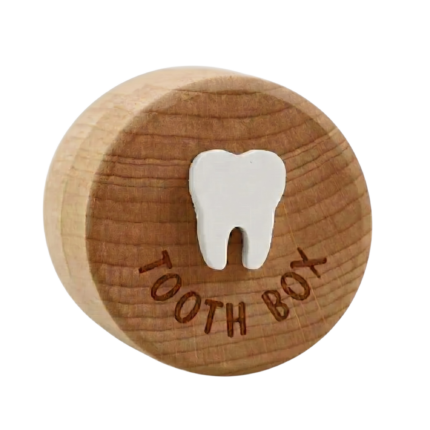 Tooth Box in Wood - Round Box with Lid for Decorative and Safe Storage of Children's Milk Teeth