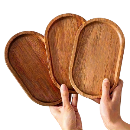 Wooden Serving Tray with Oval Shape and Raised Edge for Serving Breakfast and Desserts
