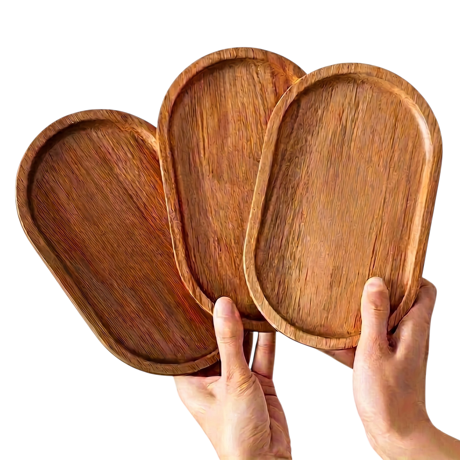 34907_enhanced_background Wooden Serving Tray with Oval Shape and Raised Edge for Serving Breakfast and Desserts - Image 1