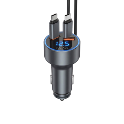Retractable Car Mobile Charger with Fast Charging and Battery Voltage Display