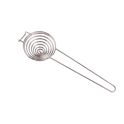 Æggeadskiller i rustfrit stål med spiralformet si og langt håndtag til præcis adskillelse af æg