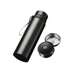 Thermal Bottle with Thermometer Black with Digital Temperature Display, Strainer and Carry Strap for Coffee and Tea