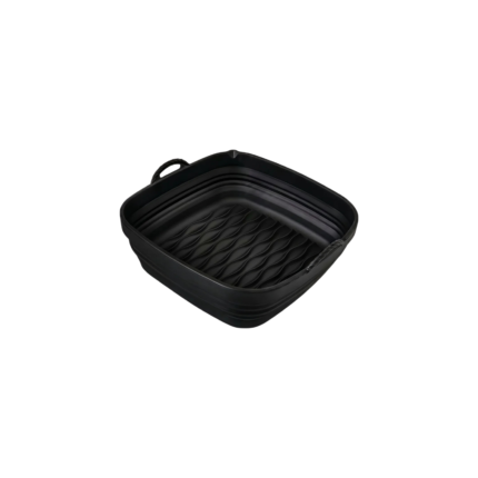 Sammenklappelig airfryer silikoneform firkantet med håndtag og rillet bund til mindre snavs i kurven