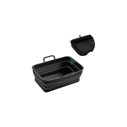 Silikoneform til airfryer aflang med håndtag og rillet bund til nemmere madlavning og lettere rengøring