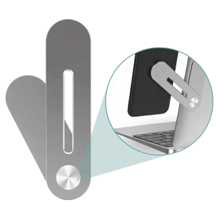 Universel magnetisk mobilholder til laptop med pladsbesparende montering og nem adgang til telefonen