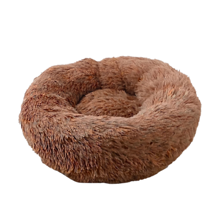 Hundeseng i donutform med blød overflade og polstret kant til rolig hvile for hunde