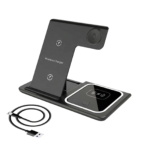 3 i 1 trådløs oplader med stativ til telefon, smartwatch og høretelefoner samlet ét sted