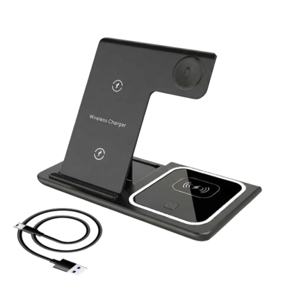 3 i 1 trådløs oplader med stativ til telefon, smartwatch og høretelefoner samlet ét sted
