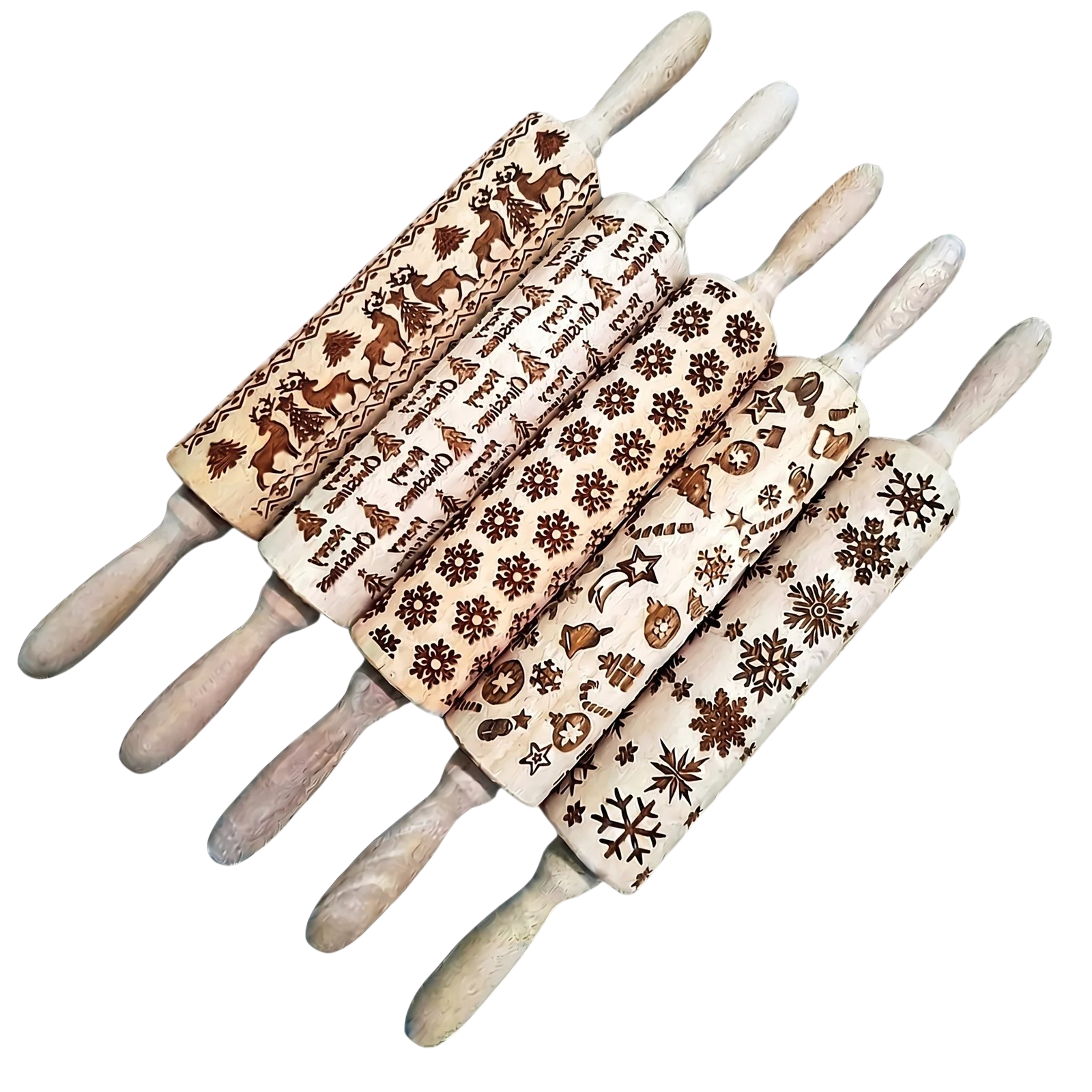 36225_enhanced_background Rolling Pin with Christmas Pattern for Embossed Dough and Decorative Biscuits in 5 Christmas Variants - Image 1