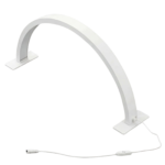 Måneformet bordlampe i hvid og pink med blødt lys og minimalistisk design til skrivebord og hjem