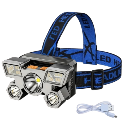 USB genopladelig pandelampe med 5 LED-lyskilder, justerbar vinkel og elastisk hovedrem