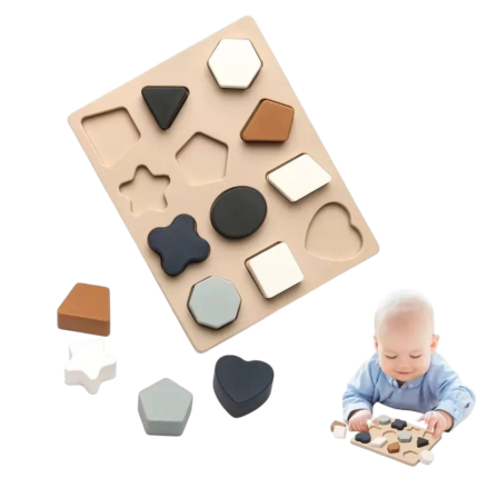 Montessori Knob Puzzle for Shape Recognition, Sorting and Fine Motor Play for Small Children