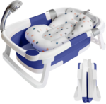 Foldable Bathtub with Legs, Carry Handle and Soft Bath Insert for Baby and Toddlers