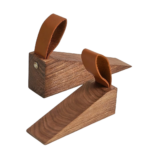 Door Stopper in Solid Wood with Leather Strap and Non-Slip Base to Hold Doors Open - Image 3