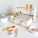 Wooden BBQ Toy with Grill Station, Pot and Pan for Role Play and Imaginative Cooking for Children - Image 2