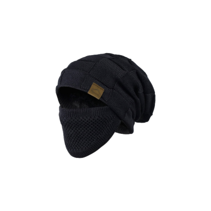 Vinterhat med ansigtsmaske til varme og beskyttelse mod kulde og vind i strikket design