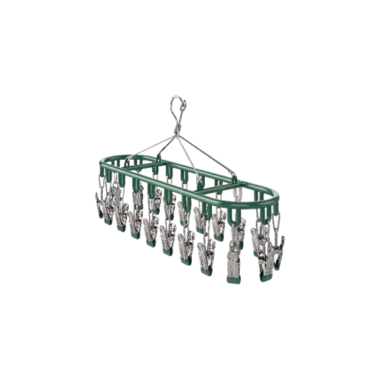 Hængende vindtæt sokkestativ med 20 metalclips, låsbar krog og rektangulær ramme til små tekstiler
