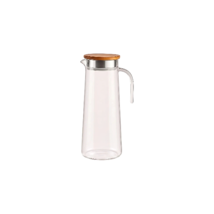 Glaskande med låg til stilren servering af vand og kaffe med hank og hældetud i gennemsigtigt design