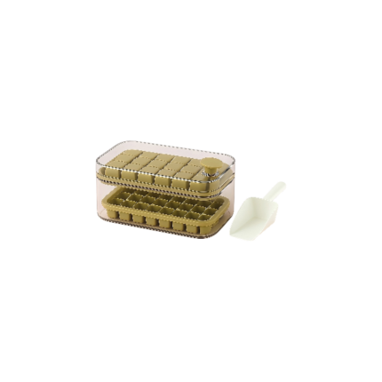 Isterningbakker med låg i grøn, gul og lilla - 32 terninger med opbevaring og scoop