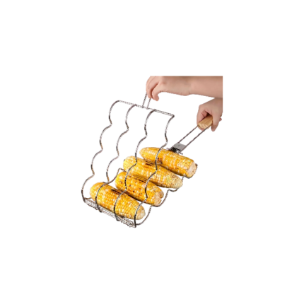 Grillkurv til pølser med jævn varmefordeling og træhåndtag til nem vending på grillen