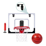 Indendørs basketballkurv til dør med bold og pumpe til leg og træning derhjemme