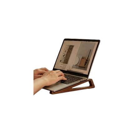 To-delt bambus laptopstander med 12 graders vinkel, åbne sider og frontstop til bærbar computer