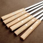 Grill Skewers 6 Pack in Stainless Steel with Flat Design, Wooden Handle and Storage Bag for Kebab and Grilled Dishes - Image 4