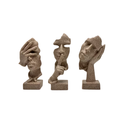 3 Abstract Face Sculptures in Resin for Home Decor