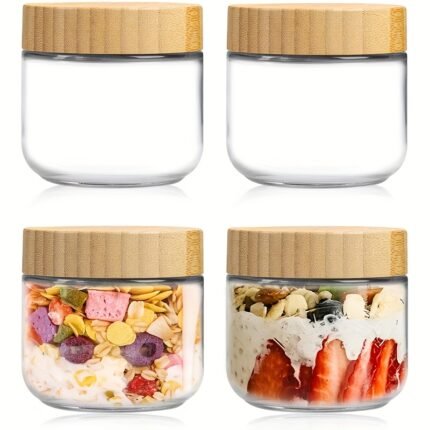 Glass Containers with Bamboo Lids – 300 Ml, 4 Pcs.