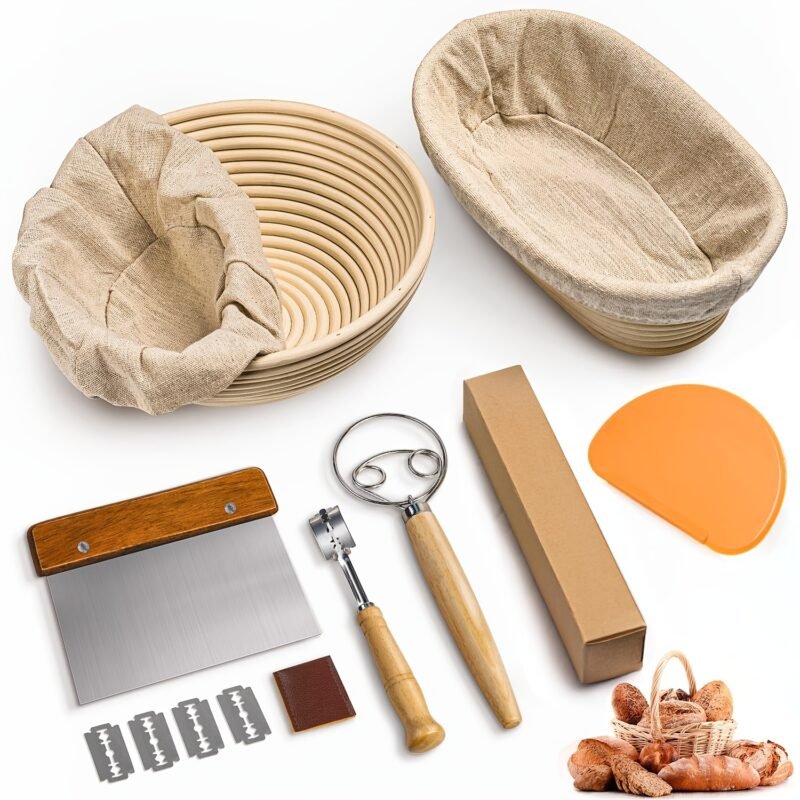 Baking Set with Round and Oval Proving Basket and Baking Tools