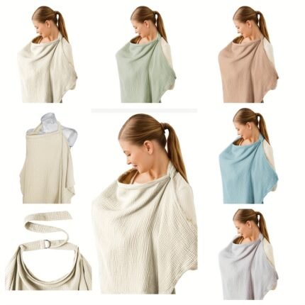 Multifunktionelt ammecover med åndbart strik, bred halsåbning og ponchoformet design